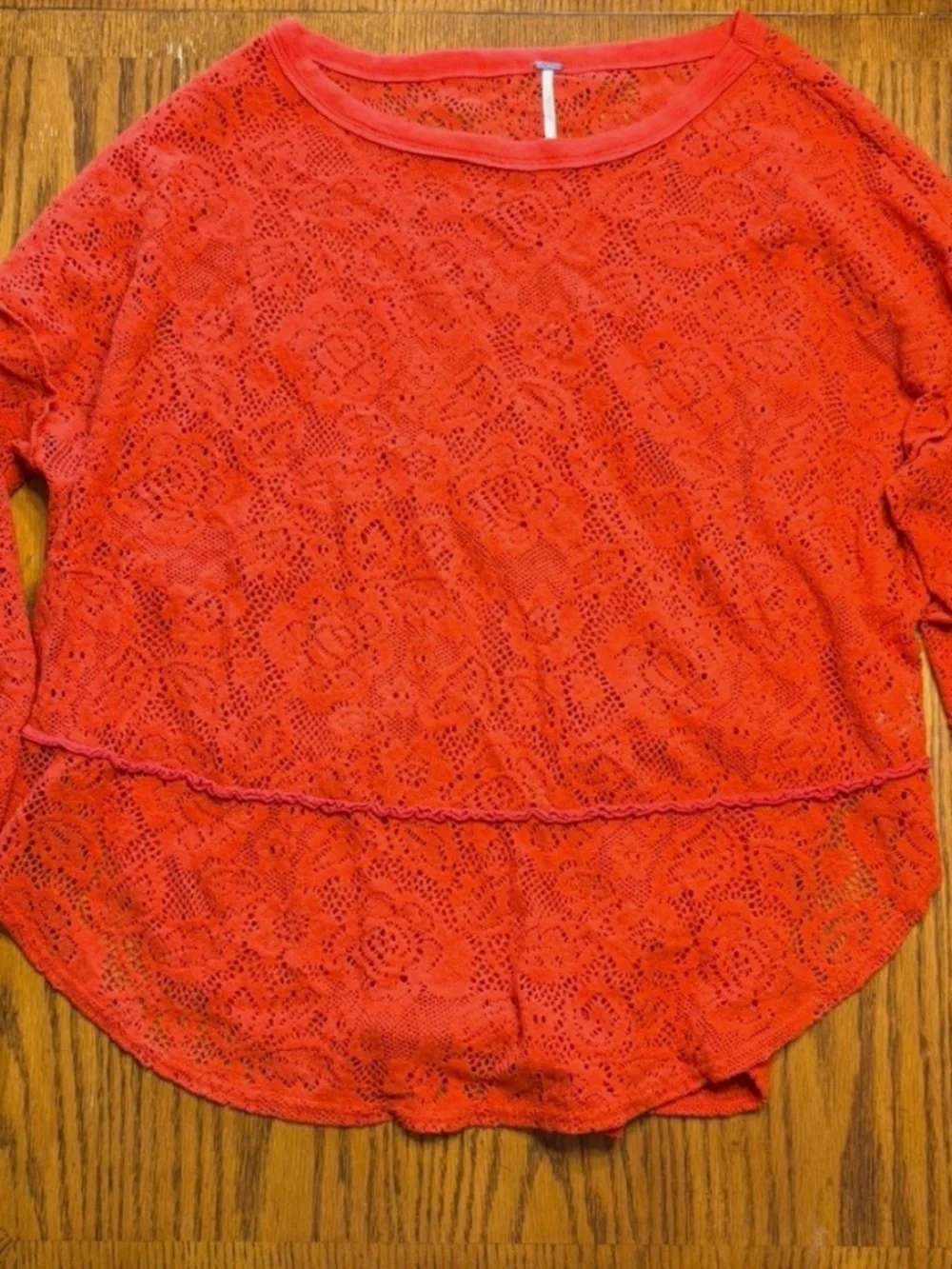 FREE PEOPLE Not Cold In This Lace Top size Small orange oversize lacy sweatshirt